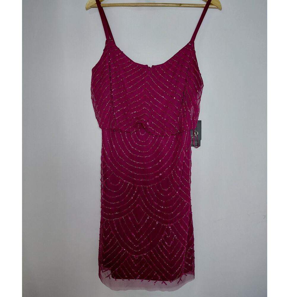 NWT Adrianna Papell Beaded Dress Burgundy Solid Sleeveless Size 12